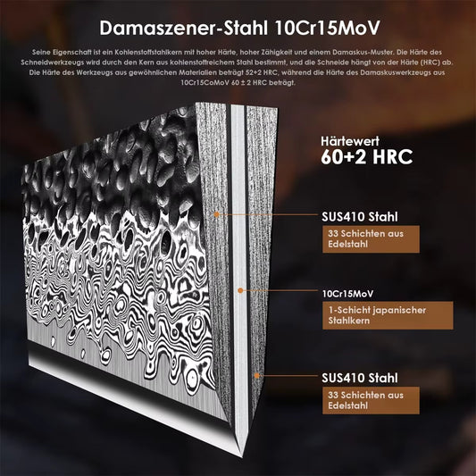 3-Piece Knife Set Damascus Steel Chef Knife Multi-Purpose Carving Knife Hammer Pattern Sharp Knife Rosewood Handle Glowvyn Schneidwaren