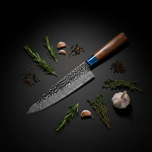 3-Piece Knife Set Damascus Steel Chef Knife Multi-Purpose Carving Knife Hammer Pattern Sharp Knife Rosewood Handle Glowvyn Schneidwaren