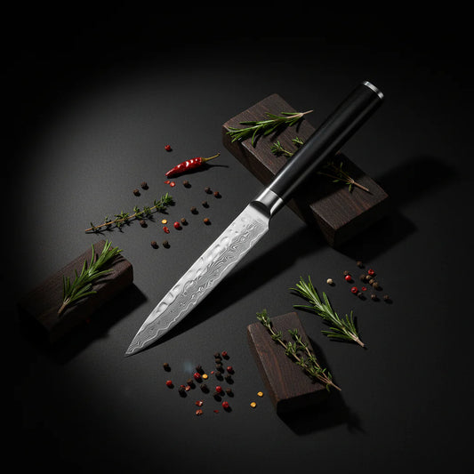 Damascus Steel Fruit & Fillet Knife — Vintage Wood Handle Chef Knife