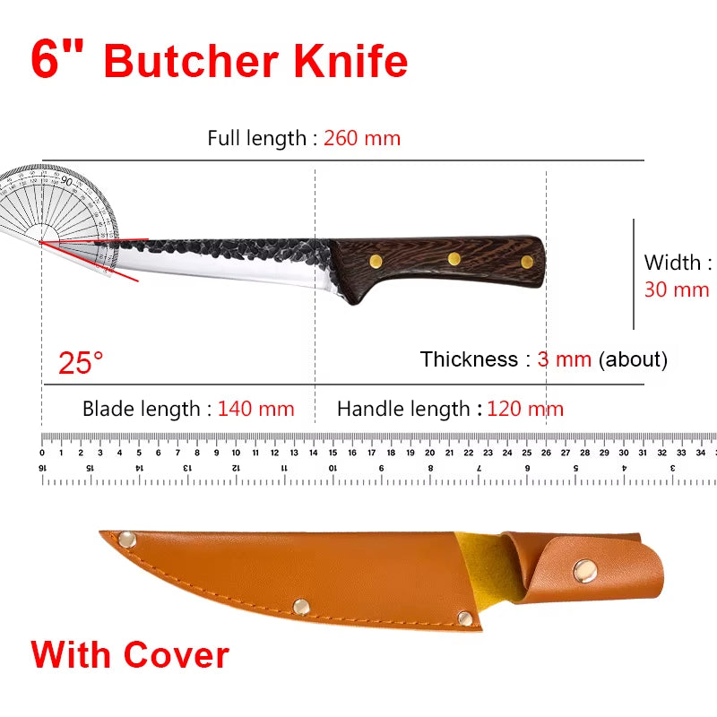 Utility Slicing Knife Barbecue Meat Fruit Fish Filleting Boning Knife Hand Forged Blade Wood Handle Kitchen Knives Chef Cooking