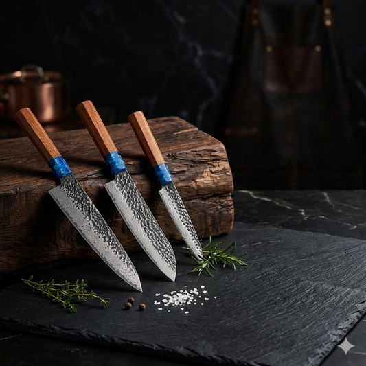 🔪 3-teiliges Damastmesser Set – Profi Küchenmesser mit VG10 Kern & edlem Holzgriff Glowvyn Schneidwaren