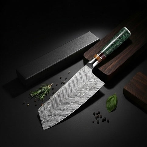 Meat Cleaver Knife 7” Razor Sharp Damascus Steel Kitchen Knife,Butcher Knife for Chopping Meat & Veggies,Rice Husk Resin Handle Glowvyn Schneidwaren
