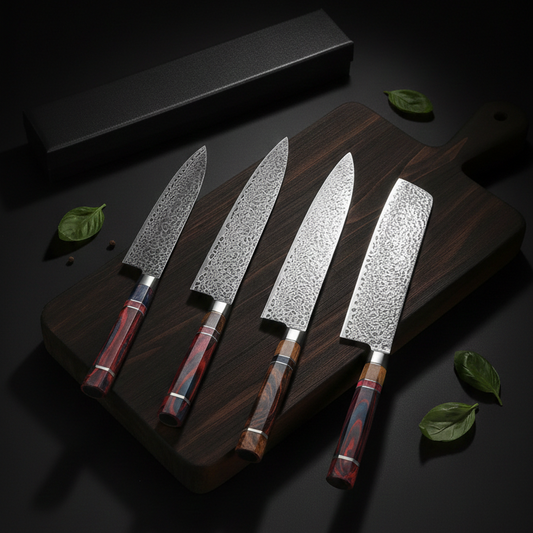 1-4 PCS Kitchen Knife Set VG10 Damascus Steel Japanese Chef Knife Santoku Knife Nakiri Knife Kiritsuke Knife Stable Wood Handle Glowvyn Schneidwaren