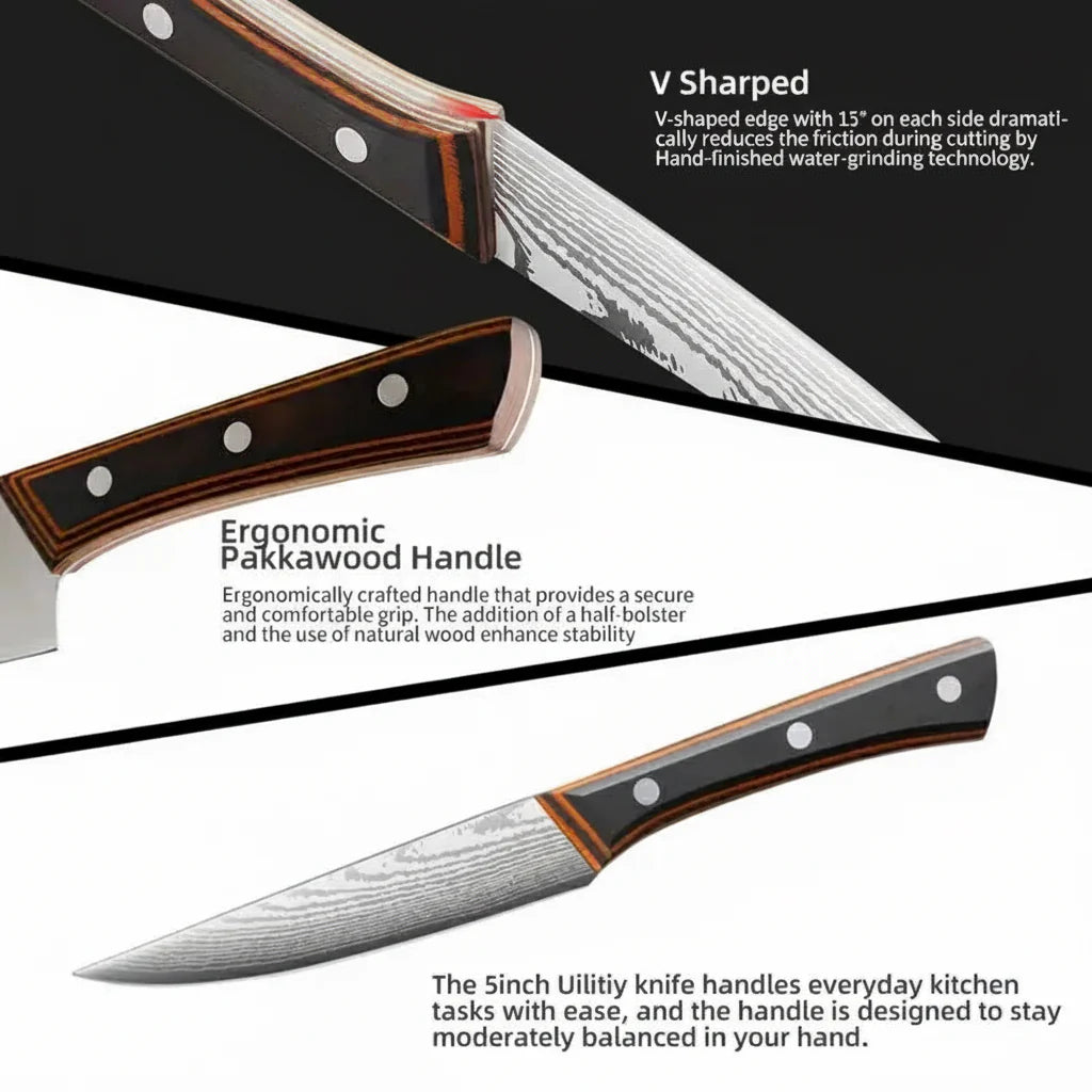 6-Piece Non-Stick Stainless Steel Steak Knife Set with Wooden Handles