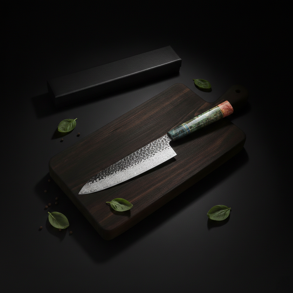 Japanese Kitchen Knife Handmade Forged Damascus Steel Custom 8 Inch Chef Knife Glowvyn Schneidwaren